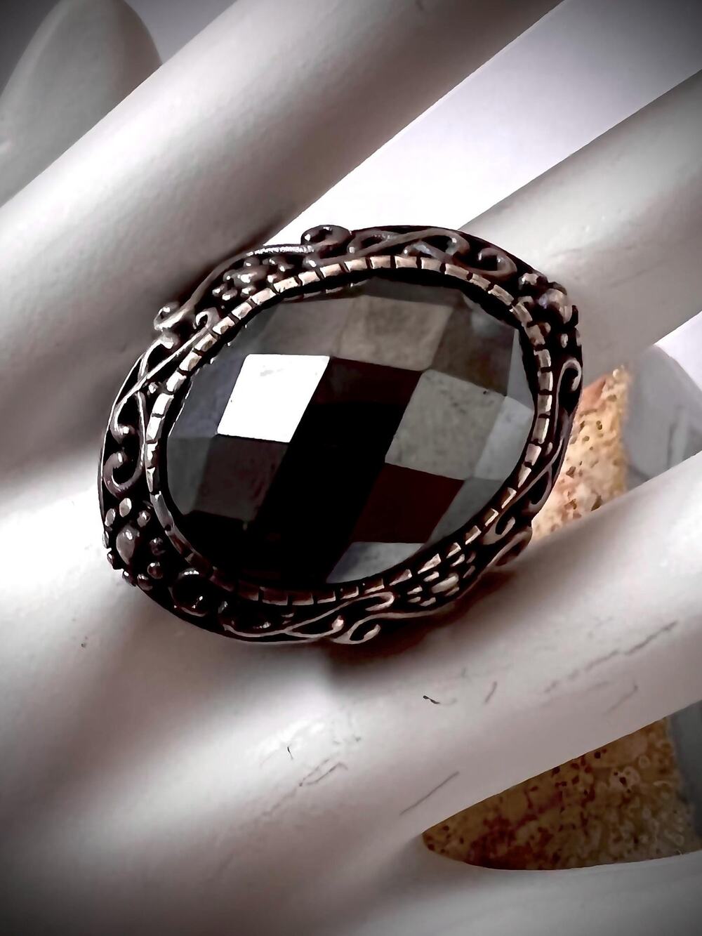Vintage Thai Sterling Silver Hematite Statement Ring Size 7